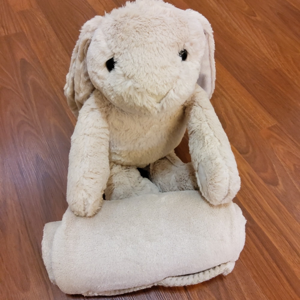Happy Baby Huggable Baby Blanket Combo Plush Bunny Animal and Baby Blanket Ne